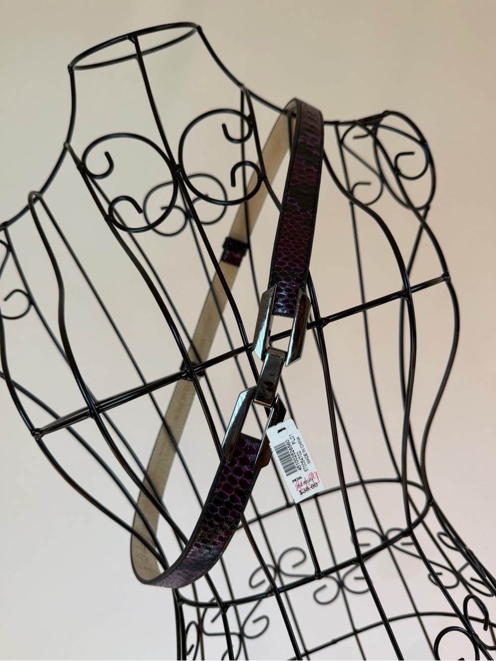 White House Black Market Plum Textured Leather Slim Belt with Silver Hardware